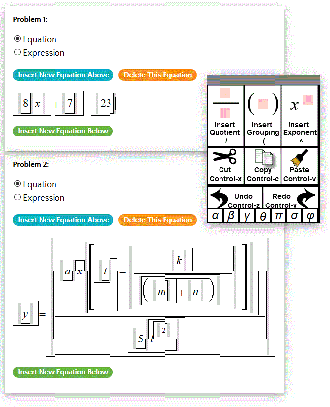 Create your own problems for your students to solve with an easy-to-use equation editor, or simply adopt a worksheet from our public library.